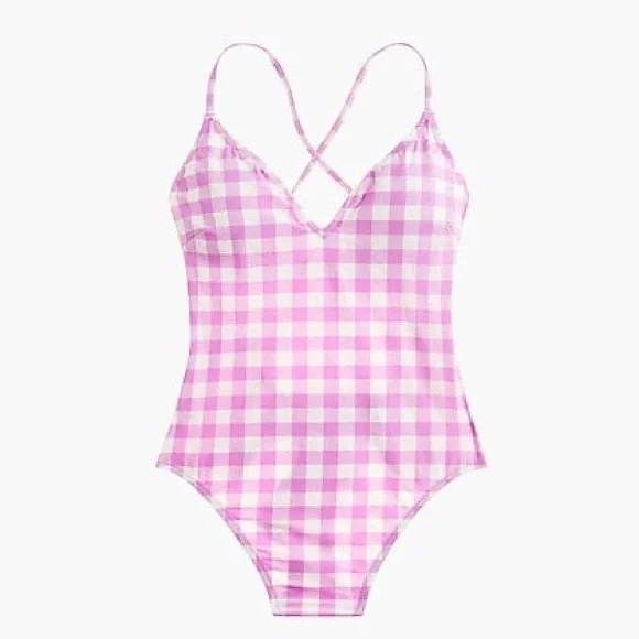 J. Crew Pink Gingham One Piece Swimsuit - Picture 1 of 6
